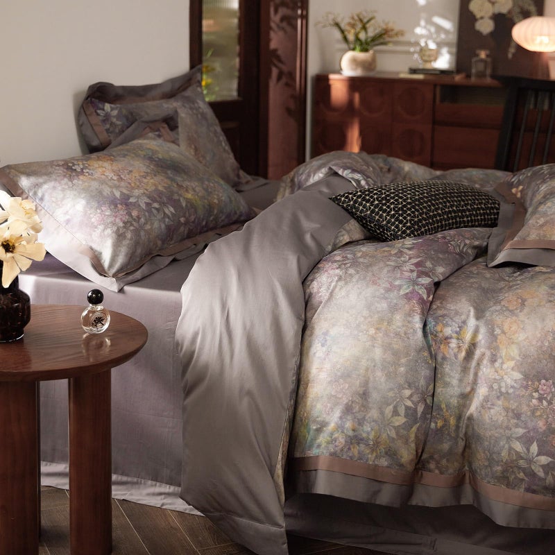 mixinni Vintage Floral Duvet Cover Set - Queen Size, 100% Long Staple Cotton Percale, Reversible Purple Floral Bedding Set with Zipper Closure, 3-Piece Luxury Duvet Cover with 2 Pillow Shams (20"x26") - Image 3