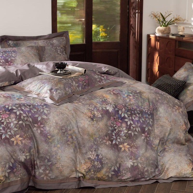 mixinni Vintage Floral Duvet Cover Set - Queen Size, 100% Long Staple Cotton Percale, Reversible Purple Floral Bedding Set with Zipper Closure, 3-Piece Luxury Duvet Cover with 2 Pillow Shams (20"x26") - Image 4