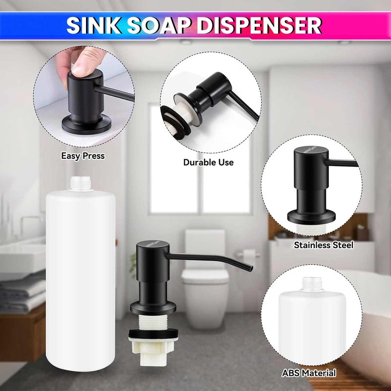 amiciCare ABS Kitchen Sink Soap Dispenser Top Refill Built-In Countertop S.S Steel Dispenser Pump With 360 Degree Rotating Head And 300Ml Soap Bottle (Black Dispenser Pump With Bottle) - Image 3