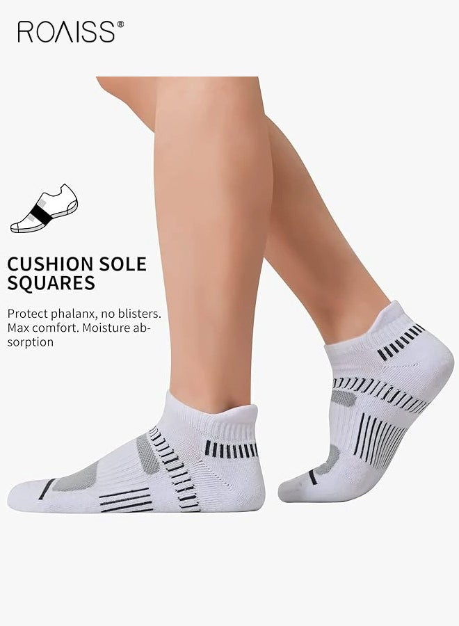 roaiss 6 Pairs Men's Athletic Socks, Sweat-Wicking Breathable Mesh Ankle Socks, Summer Running & Basketball Socks with Striped Panels, White - Image 2