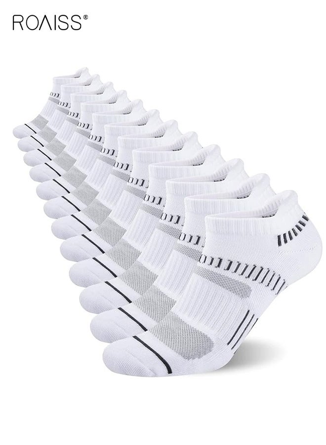 roaiss 6 Pairs Men's Athletic Socks, Sweat-Wicking Breathable Mesh Ankle Socks, Summer Running & Basketball Socks with Striped Panels, White - Image 1