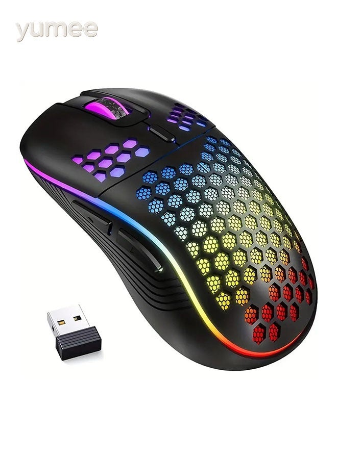 yumee Wireless Mouse Wireless Gaming Mouse, Rechargeable PC Mouse with RGB Backlight 6 Buttons Adjustable Lightweight Honeycomb Shell for Laptops, PC, Computers, Etc. (Wireless Black) - Image 1