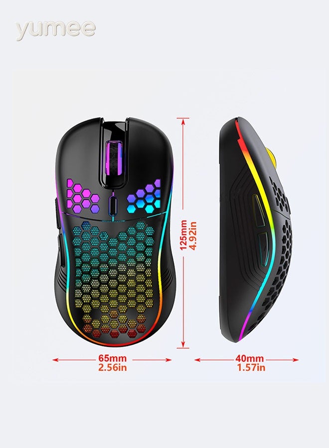 yumee Wireless Mouse Wireless Gaming Mouse, Rechargeable PC Mouse with RGB Backlight 6 Buttons Adjustable Lightweight Honeycomb Shell for Laptops, PC, Computers, Etc. (Wireless Black) - Image 2