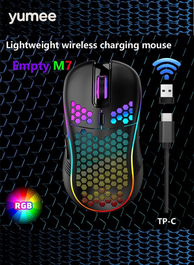 yumee Wireless Mouse Wireless Gaming Mouse, Rechargeable PC Mouse with RGB Backlight 6 Buttons Adjustable Lightweight Honeycomb Shell for Laptops, PC, Computers, Etc. (Wireless Black) - Image 4