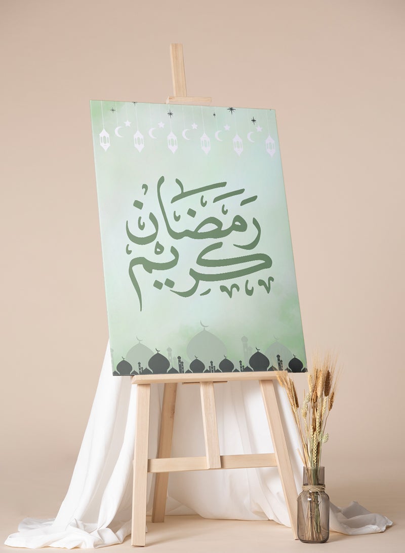 لوحة كانفاس على إطار خشبي بتصميم رمضان كريم ونمط مساجد وفوانيس - Image 2