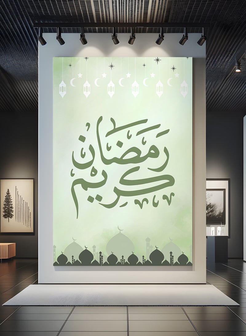 لوحة كانفاس على إطار خشبي بتصميم رمضان كريم ونمط مساجد وفوانيس - Image 4