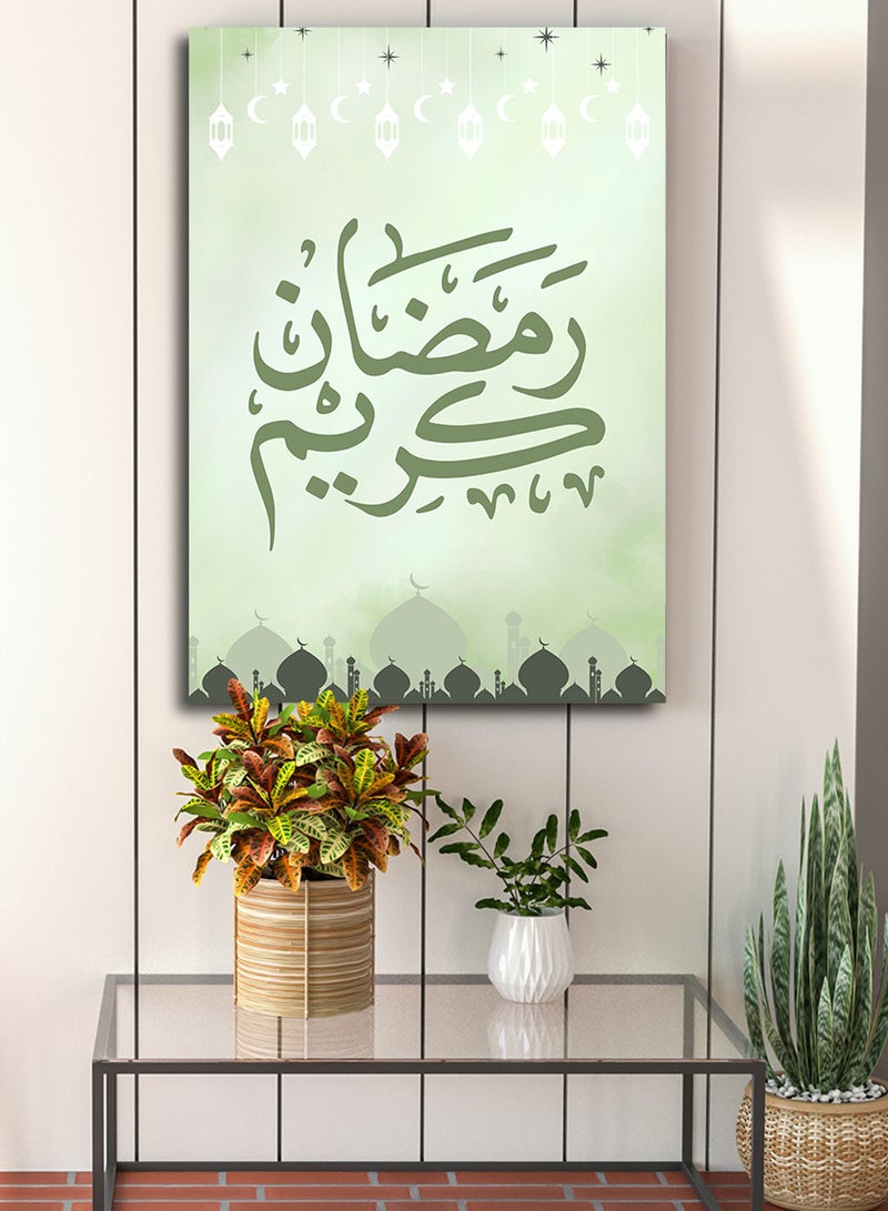 لوحة كانفاس على إطار خشبي بتصميم رمضان كريم ونمط مساجد وفوانيس - Image 5