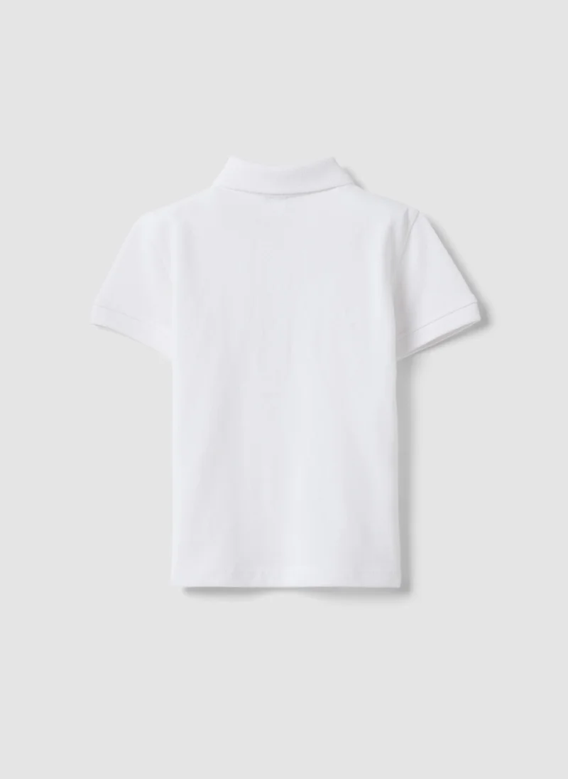 او في اس OVS White Organic Cotton Polo Shirt For Boys, Regular Fit