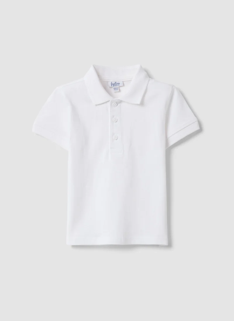 او في اس OVS White Organic Cotton Polo Shirt For Boys, Regular Fit