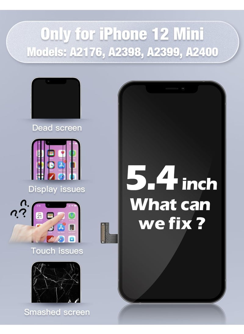zy - For iPhone 12 Mini Screen Replacement, 5.4 Inch Full HD LCD Screen and Touch Digitizer Complete Set with Repair Tool Kit, - Image 1