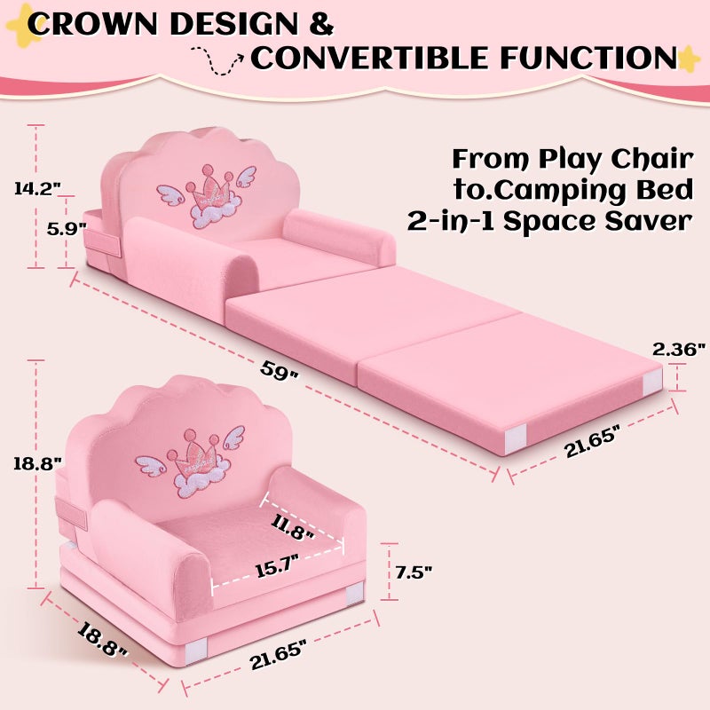 laapee Toddler Chair and Kids Couch,2-in-1 Fold Mini Sofa & Lounger Comfy,Reinforce Magic-Tape Backrest for 1-3 Years Old Playing,Reading,Napping.Convertible Easy-Clean Playroom Chair,Gift for Girls Boys - Image 3