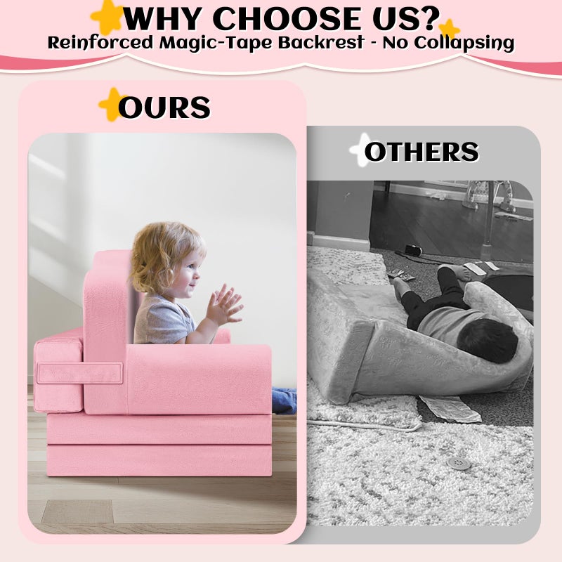 laapee Toddler Chair and Kids Couch,2-in-1 Fold Mini Sofa & Lounger Comfy,Reinforce Magic-Tape Backrest for 1-3 Years Old Playing,Reading,Napping.Convertible Easy-Clean Playroom Chair,Gift for Girls Boys - Image 5