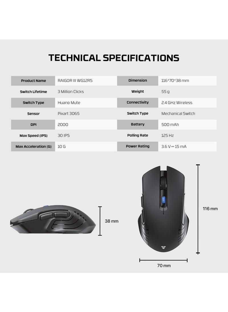 FANTECH - WG12 RS Wireless Gaming Mouse Rechargeable Dual Mode Gaming Mouse 2000 DPI 6 Programmable Buttons Gaming Office Dedicated Computer Mouse for Laptop Desktop - Image 1