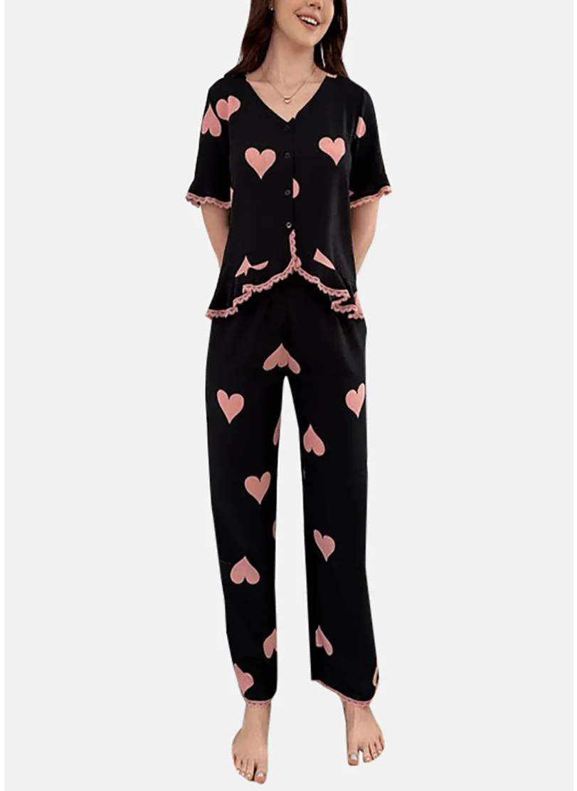 يونيكي Black Printed Pyjamas & Top