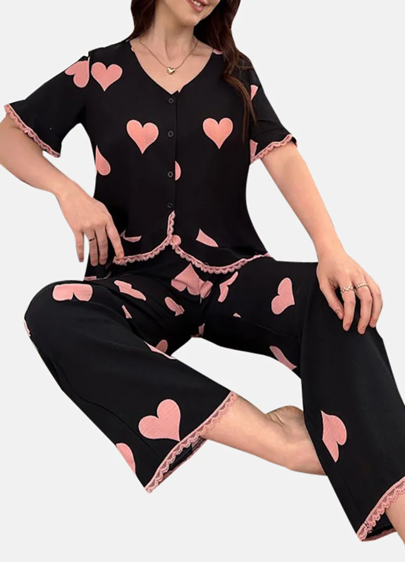 YUNIQEE Black Printed Pyjamas & Top