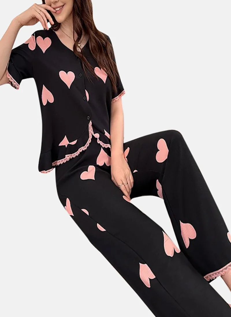 يونيكي Black Printed Pyjamas & Top