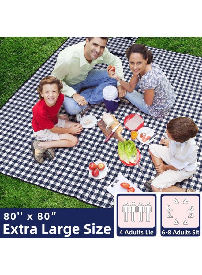 ZAZE Picnic Beach Blankets Machine Washable, 80''x80'' Extra Large Waterproof Sandproof Foldable Compact Oversized XL Outdoor Mat for Spring Summer Camping, Park, Travel Grass(Blue and White) - Image 2
