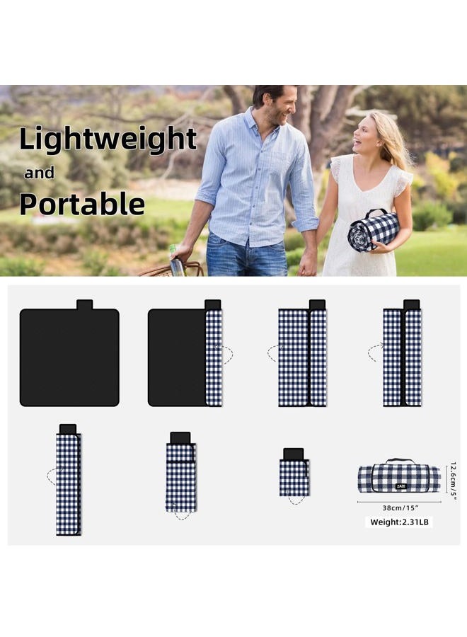 ZAZE Picnic Beach Blankets Machine Washable, 80''x80'' Extra Large Waterproof Sandproof Foldable Compact Oversized XL Outdoor Mat for Spring Summer Camping, Park, Travel Grass(Blue and White) - Image 5