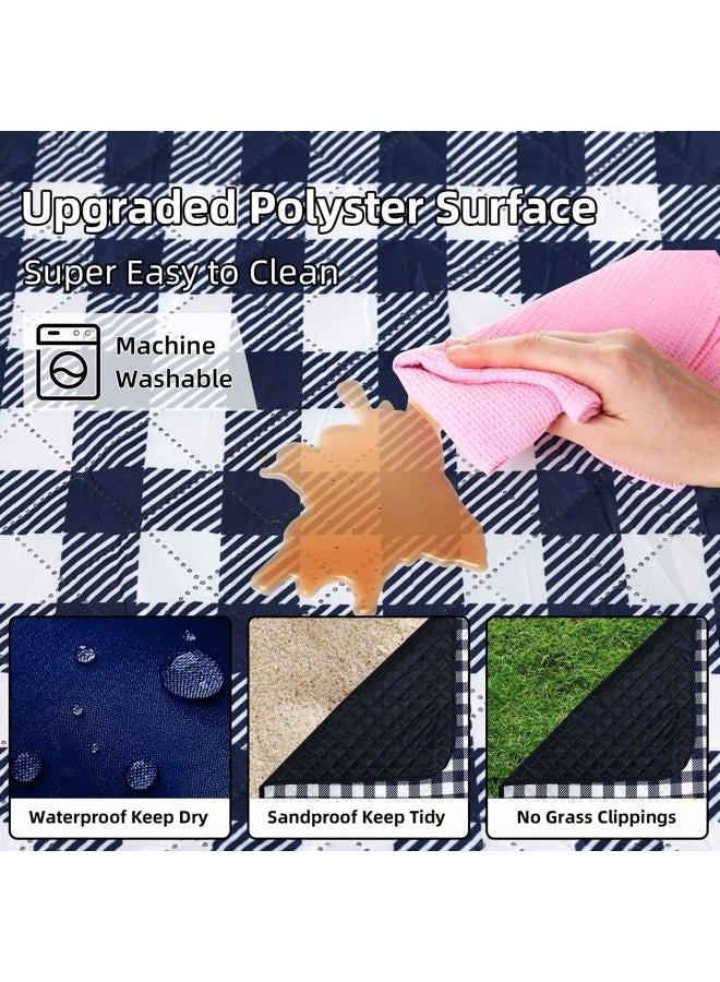 ZAZE Picnic Beach Blankets Machine Washable, 80''x80'' Extra Large Waterproof Sandproof Foldable Compact Oversized XL Outdoor Mat for Spring Summer Camping, Park, Travel Grass(Blue and White) - Image 4