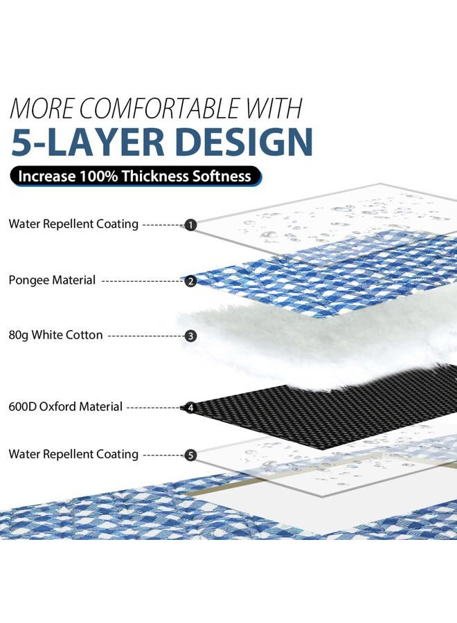 ZAZE Picnic Beach Blankets Machine Washable, 80''x80'' Extra Large Waterproof Sandproof Foldable Compact Oversized XL Outdoor Mat for Spring Summer Camping, Park, Travel Grass(Blue and White) - Image 3
