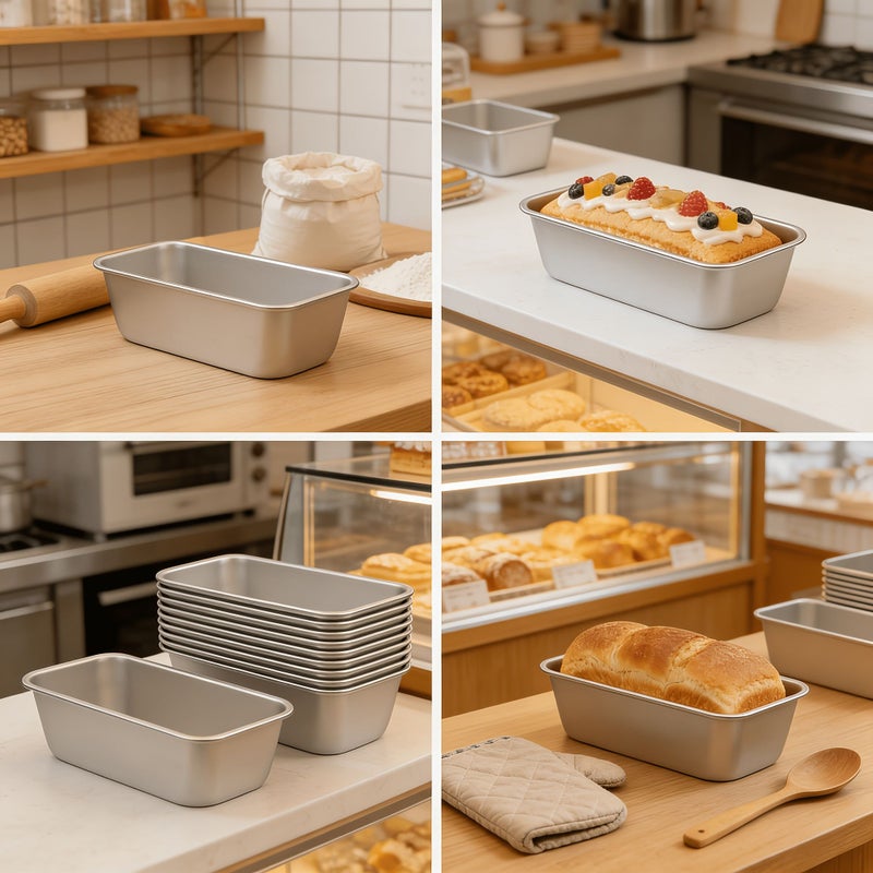 4 Pcs 7.87 Inch Rectangular Anodized Aluminum Chiffon Cake Molds Non Stick Baking Pan for Brownies Toast Bread Pudding Jelly Home Kitchen Oven - Image 2