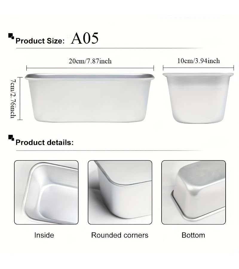4 Pcs 7.87 Inch Rectangular Anodized Aluminum Chiffon Cake Molds Non Stick Baking Pan for Brownies Toast Bread Pudding Jelly Home Kitchen Oven - Image 3