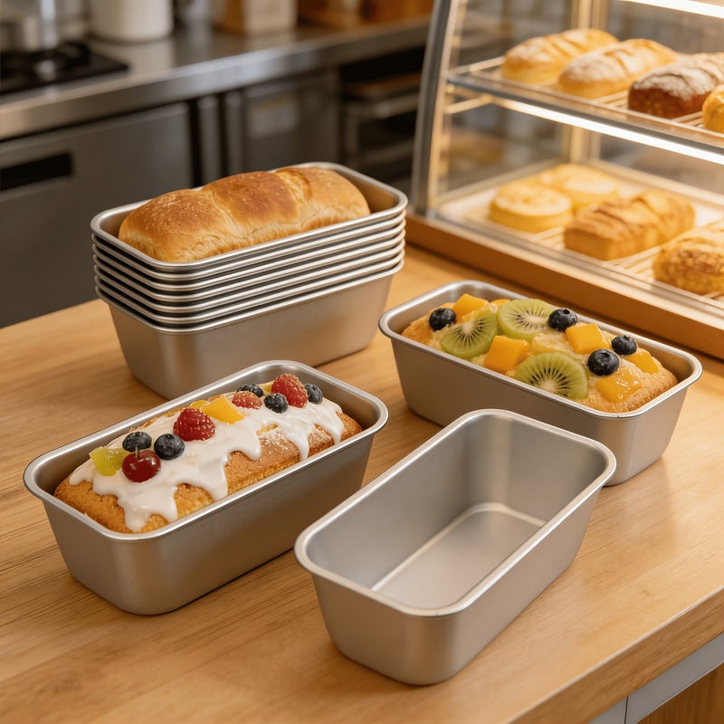 4 Pcs 7.87 Inch Rectangular Anodized Aluminum Chiffon Cake Molds Non Stick Baking Pan for Brownies Toast Bread Pudding Jelly Home Kitchen Oven - Image 1