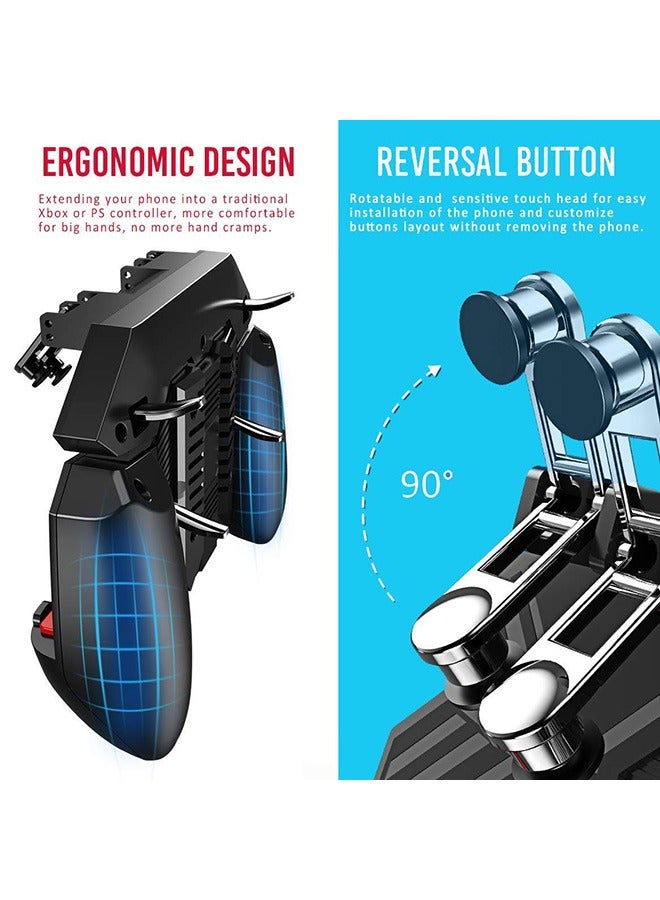 وحدة تحكم ألعاب الهاتف المحمول مع مشغلات L1R1 L2R2 【6 أصابع】، وحدة تحكم للهاتف المحمول PUBG/COD مع مروحة تبريد وبنك طاقة 1200 مللي أمبير في الساعة، لوحة ألعاب بمقبض ألعاب، مفاتيح تصويب لهاتف Android i - Image 4