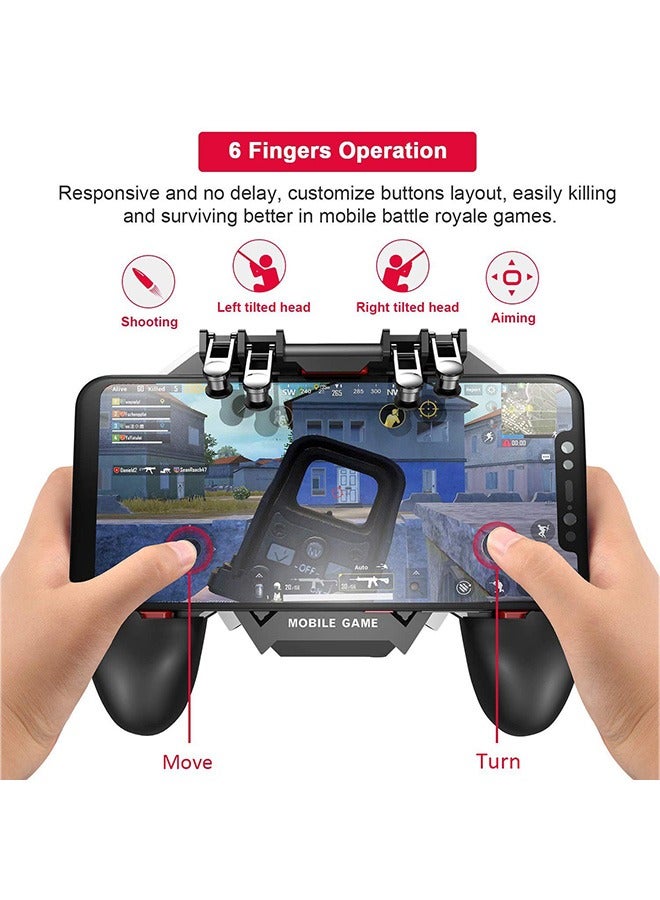 وحدة تحكم ألعاب الهاتف المحمول مع مشغلات L1R1 L2R2 【6 أصابع】، وحدة تحكم للهاتف المحمول PUBG/COD مع مروحة تبريد وبنك طاقة 1200 مللي أمبير في الساعة، لوحة ألعاب بمقبض ألعاب، مفاتيح تصويب لهاتف Android i - Image 2