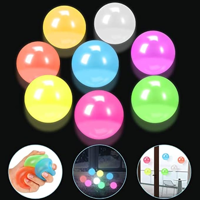 MIMIDOU 8 Pieces Glowing Sticky Balls, Very Elastic Squishy Balls That Glow in The Dark and Stick to The Ceiling, Ceiling Balls Great for Children's Parties, Stress Relieving Balls for Stress and Anxiety . - Image 1