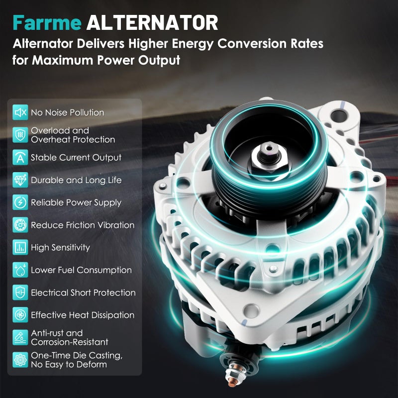 Farrme 11392 Car Alternator Fit for Honda Accord 2008-2012, for Honda Accord Crosstour 2010 3.5L V6 Automotive Replacement Alternators 31100-R70-A01, 104210-5910 Alternator 130A 6-Groove Pulley - Image 5