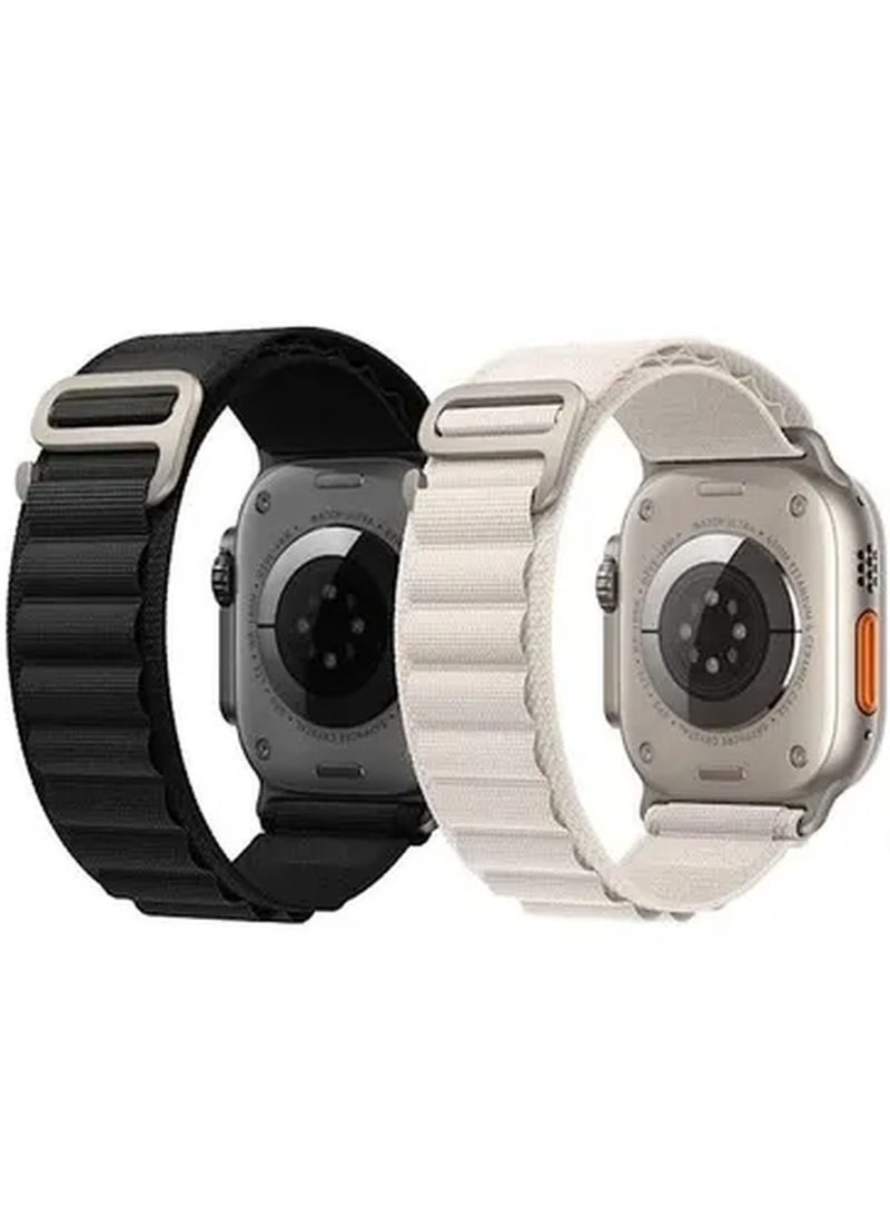 vesus - 2Pack for apple Watch Alpine Loop Band 49mm/45mm/44mm Nylon Woven Sport Strap Compatible with iwatch series 8/ultra/7/SE/6/5/4/3/2/1 Black/White - Image 1