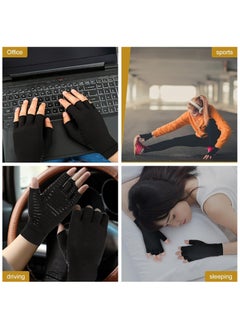 Generic 1 PAIR COPPER INFUSED FIBRE COMPRESSION GLOVES - FINGERLESS NON-SLIP GRIP, BREATHABLE AND FLEXIBLE SUPPORT FOR TYPING AND EXERCISE - MEN'S AND WOMEN'S black hand wraps  - Image 5