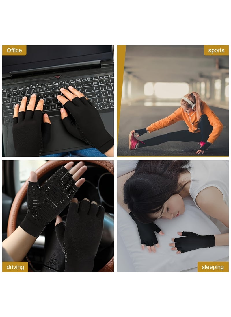 Generic - 1 PAIR COPPER INFUSED FIBRE COMPRESSION GLOVES - FINGERLESS NON-SLIP GRIP, BREATHABLE AND FLEXIBLE SUPPORT FOR TYPING AND EXERCISE - MEN'S AND WOMEN'S black hand wraps - Image 1