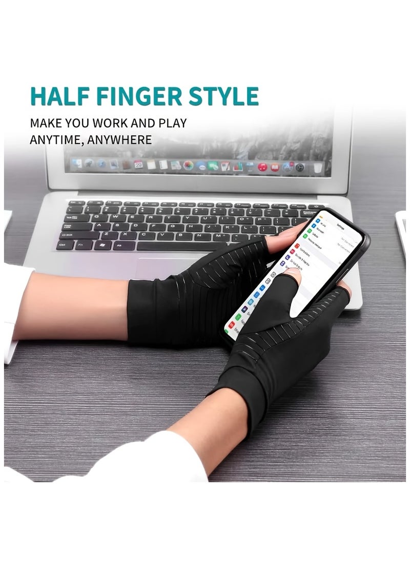 Generic - 1 PAIR COPPER INFUSED FIBRE COMPRESSION GLOVES - FINGERLESS NON-SLIP GRIP, BREATHABLE AND FLEXIBLE SUPPORT FOR TYPING AND EXERCISE - MEN'S AND WOMEN'S black hand wraps - Image 1