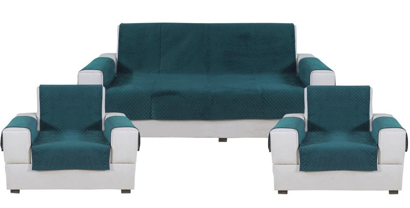 Nendle Luxurious Soft Velvet Quilted Anti-Slip Sofa Cover 5 Seater Fully Covered with Combined Sofa Seat, Back and Arms Protector Covers (Peacock Blue, Pack of 3+1+1) - Image 2