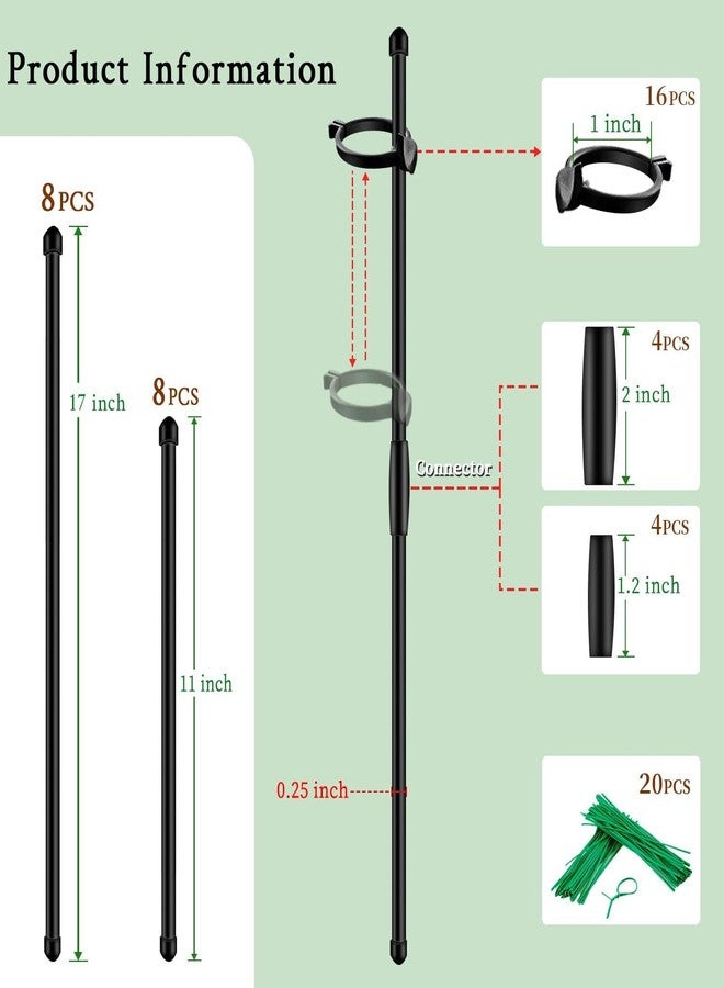 SupKing Plant Stakes 17inch &11inch SupKing Adjustable Length Plant Support Stake 16Pcs Black Orchid Stick with Clips for Indoor Outdoor,Garden Pole for Potted Tomato Amaryllis Vegetables with 20 Ties - Image 2