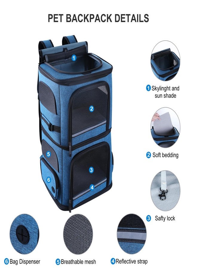 Groxkox Double Cat Carrier for 2 Cats,Dog Backpack Carrier for Medium Dogs,Double Compartment Pet Carrier Backpack for Dual Pets,for Outdoor Traveling/Stroll and Picnic (Blue) - Image 5