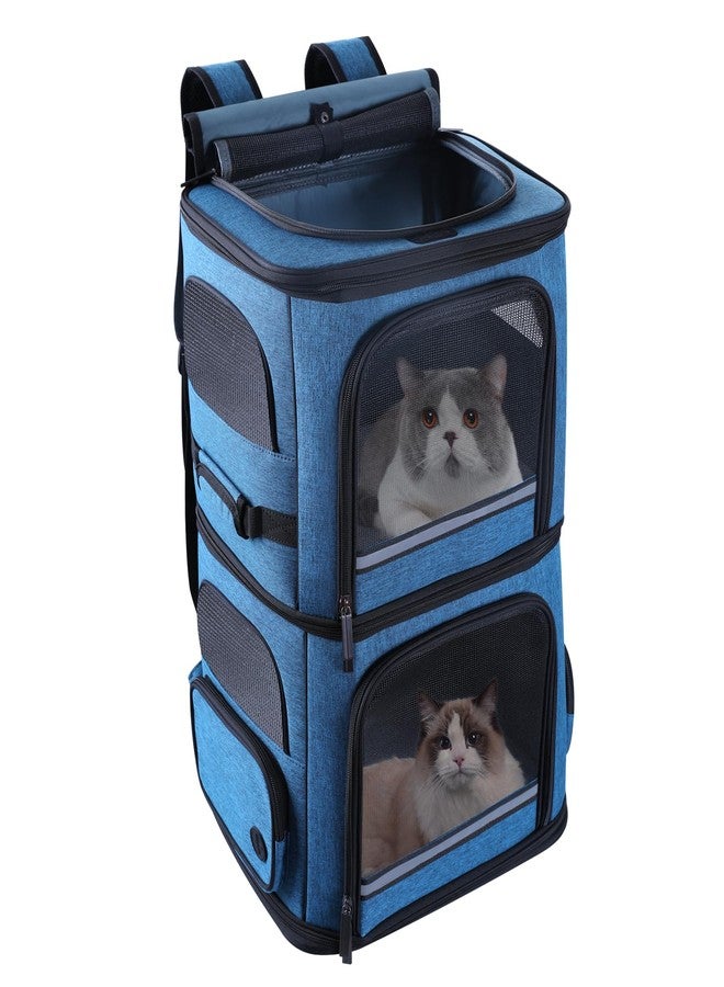 Groxkox Double Cat Carrier for 2 Cats,Dog Backpack Carrier for Medium Dogs,Double Compartment Pet Carrier Backpack for Dual Pets,for Outdoor Traveling/Stroll and Picnic (Blue) - Image 1