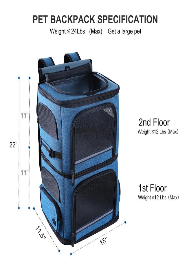 Groxkox Double Cat Carrier for 2 Cats,Dog Backpack Carrier for Medium Dogs,Double Compartment Pet Carrier Backpack for Dual Pets,for Outdoor Traveling/Stroll and Picnic (Blue) - Image 2
