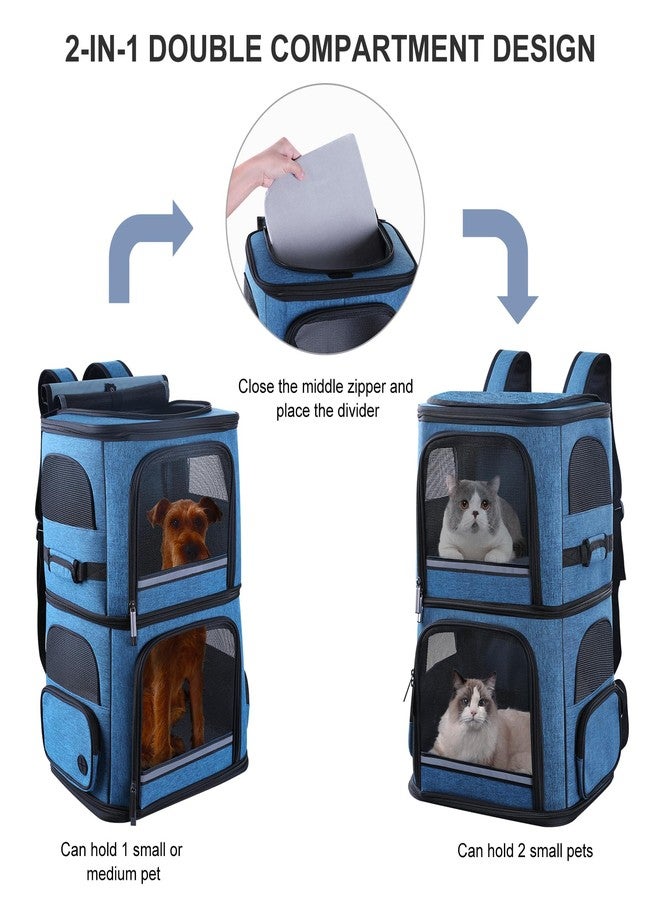Groxkox Double Cat Carrier for 2 Cats,Dog Backpack Carrier for Medium Dogs,Double Compartment Pet Carrier Backpack for Dual Pets,for Outdoor Traveling/Stroll and Picnic (Blue) - Image 3