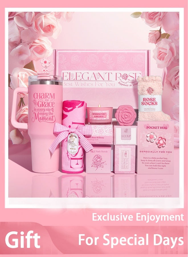 عربست هدايا عيد الميلاد للنساء - مجموعة هدايا سبا مريحة - سلة هدايا للعناية الذاتية - مجموعة هدايا عيد ميلاد سعيدة مع منشفة شعر جافة فاخرة وكوب زجاجي سعة 40 أونصة للأم، الزوجة، أفضل صديقة، الأخت، الحبيبة - Image 1