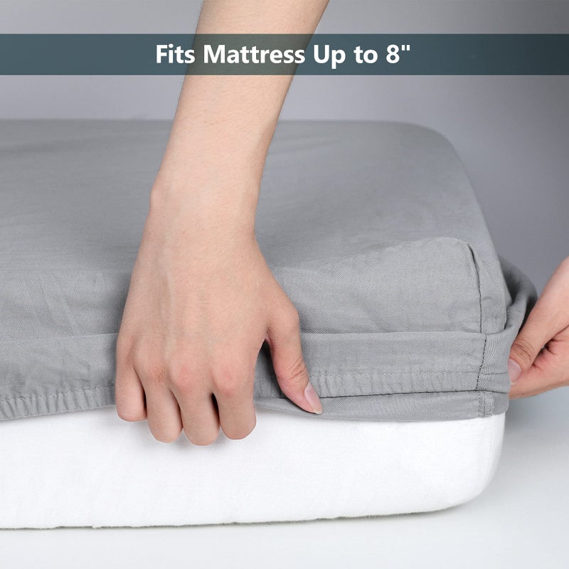 TILLYOU Fitted Crib Sheets - 100% Cotton Fitted Sheets for Standard Crib Mattress, Toddler Bed Mattress Fitted Sheets 2 Pack, Machine Washable, 28x52, White&Charcoal Gray - Image 4
