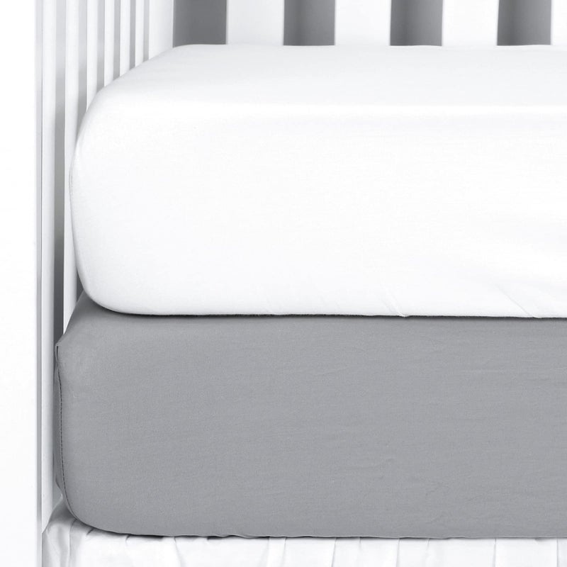 TILLYOU Fitted Crib Sheets - 100% Cotton Fitted Sheets for Standard Crib Mattress, Toddler Bed Mattress Fitted Sheets 2 Pack, Machine Washable, 28x52, White&Charcoal Gray - Image 1
