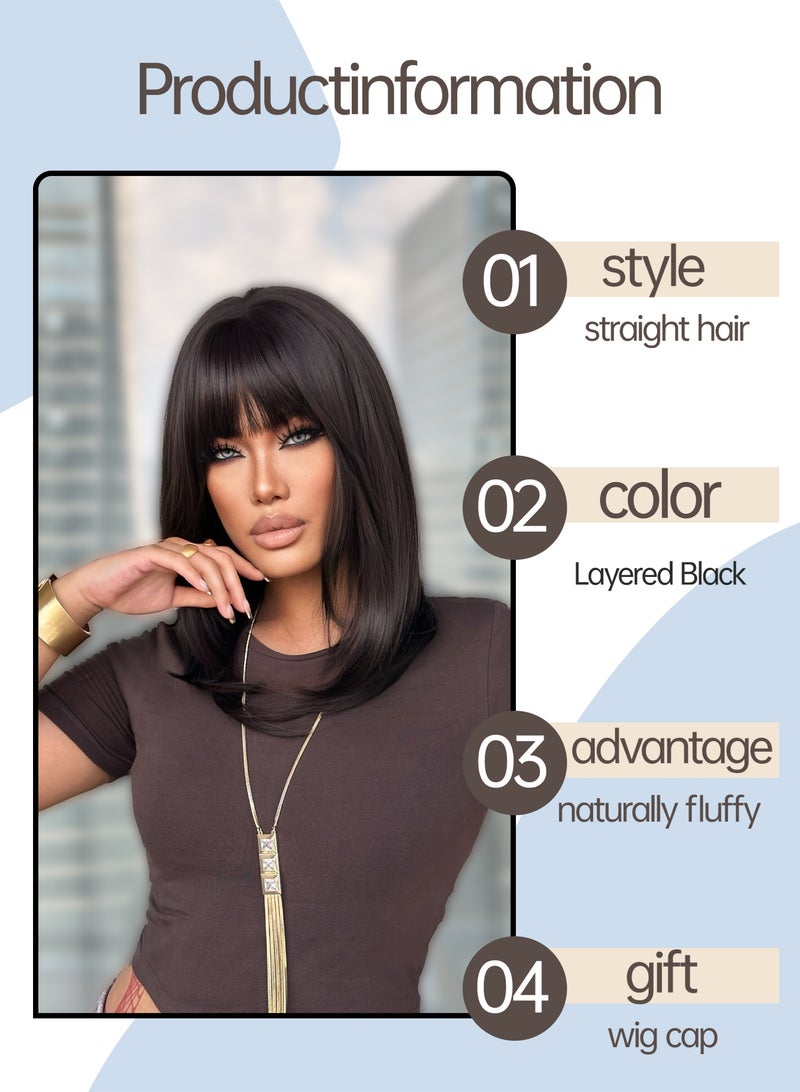 باروكة شعر مستعار سوداء قصيرة 18 بوصة/45 سم للنساء، باروكة شعر مستعار صناعية مقاومة للحرارة للاستخدام اليومي، مناسبة للمبتدئين، مناسبة لمختلف المناسبات، بما في ذلك رأس السنة الجديدة، والحفلات، والعطلات، والشتاء. - Image 2