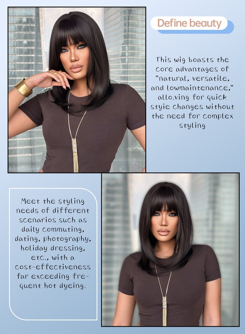 باروكة شعر مستعار سوداء قصيرة 18 بوصة/45 سم للنساء، باروكة شعر مستعار صناعية مقاومة للحرارة للاستخدام اليومي، مناسبة للمبتدئين، مناسبة لمختلف المناسبات، بما في ذلك رأس السنة الجديدة، والحفلات، والعطلات، والشتاء. - Image 4