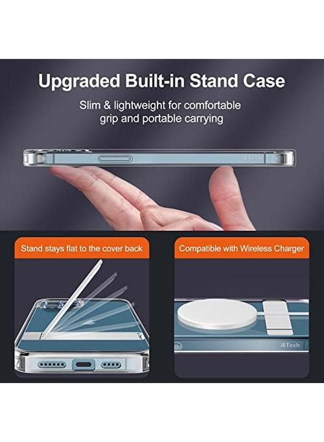 جي تيك حافظة لهاتف آيفون 12 برو ماكس مقاس 6.7 بوصة مع حامل يدعم الشحن اللاسلكي، غطاء نحيف مقاوم للصدمات مع حامل معدني ثلاثي الاتجاهات شفاف - Image 3