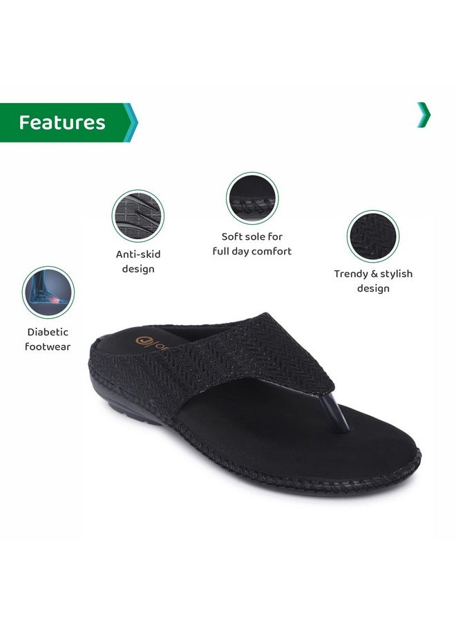 ORTHO JOY - ORTHO JOY Extra-Soft Doctor Slippers for Women || Fancy Slippers for Women Black color - Image 1