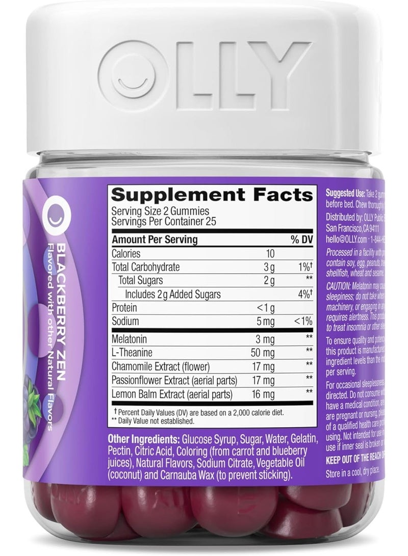 OLLY Sleep Gummy, 3 mg Melatonin, L-Theanine, Chamomile, Lemon Balm, Sleep Aid, Blackberry, 50 Count - Image 3