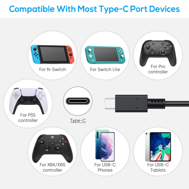 FYOUNG Charging Cable for Switch 2/Switch Lite/Switch OLED, Charger for Switch and Switch Lite, for Samsung Galaxy S9 S8 Note 8 and Other USB C Cable (9.8ft) Black - Image 5